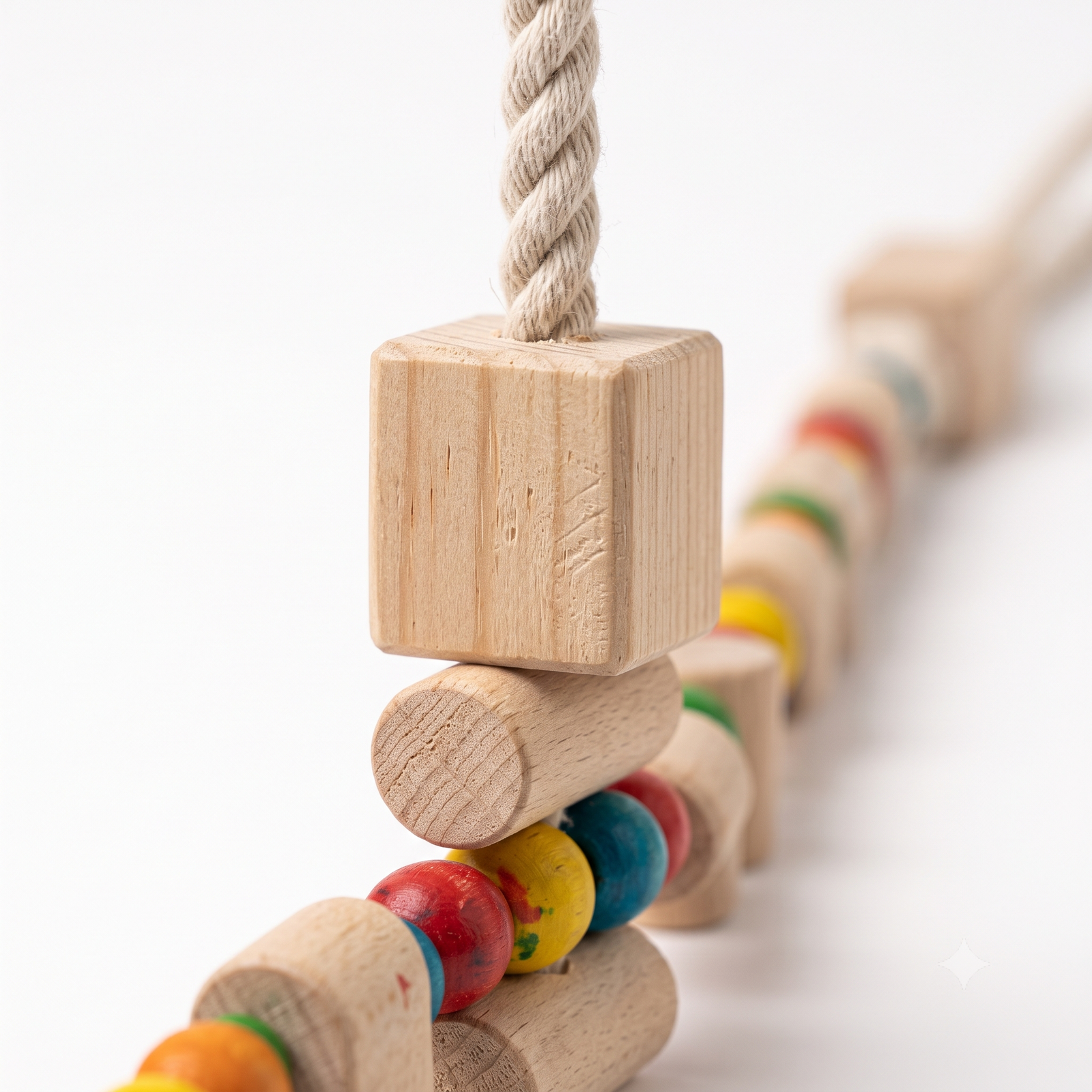 El Nuevo Neighborhood Pet Shop Natural Wood & Rope Bird Ladder Toy with Colorful Beads - Image 3