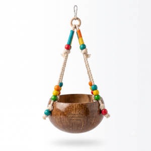 El Nuevo Neighborhood Pet Shop Natural Coconut Shell Bird Swing & Resting Bed with Colorful Beads