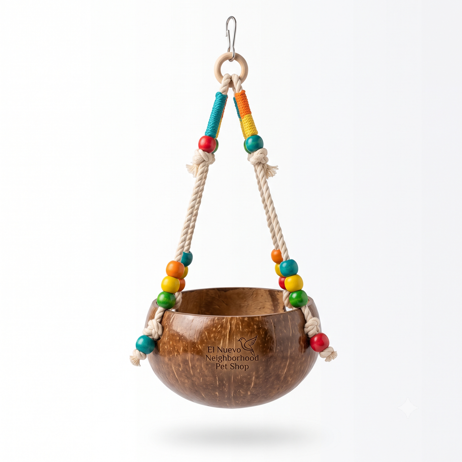 El Nuevo Neighborhood Pet Shop Natural Coconut Shell Bird Swing & Resting Bed with Colorful Beads