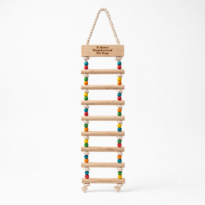 El Nuevo Neighborhood Pet Shop Natural Wood & Rope Bird Ladder Toy with Colorful Beads