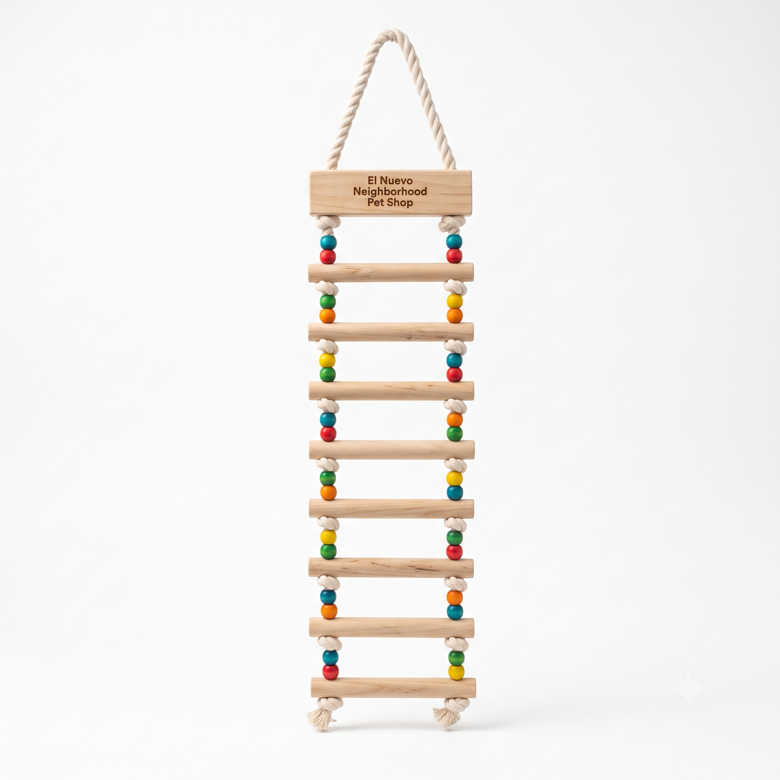 El Nuevo Neighborhood Pet Shop Natural Wood & Rope Bird Ladder Toy with Colorful Beads