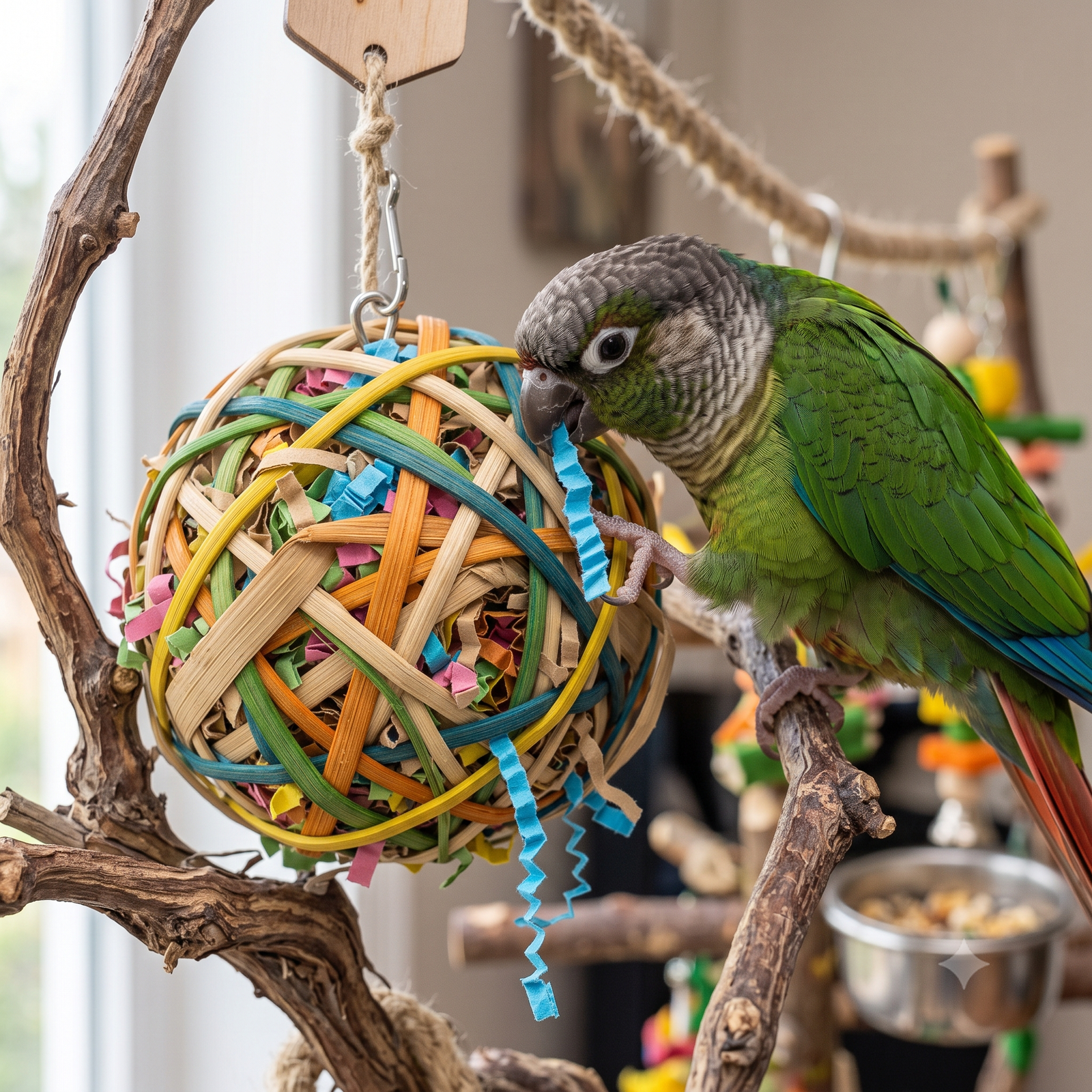 El Nuevo Neighborhood Pet Shop Woven Foraging Ball Bird Toy with Colorful Crinkle Paper - Image 4