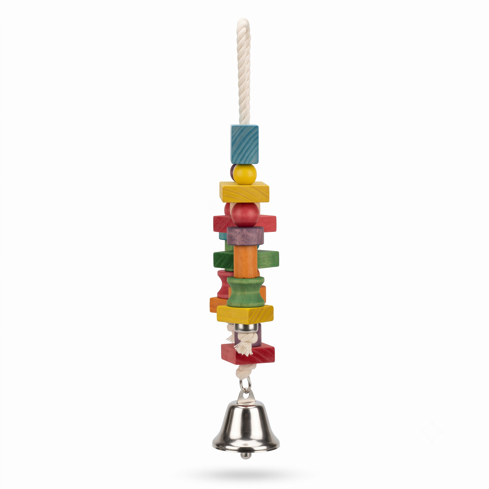 El Nuevo Neighborhood Pet Shop Colorful Wooden Block Bird Toy with Hanging Bell - Image 2