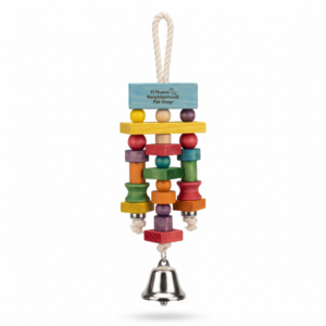El Nuevo Neighborhood Pet Shop Colorful Wooden Block Bird Toy with Hanging Bell
